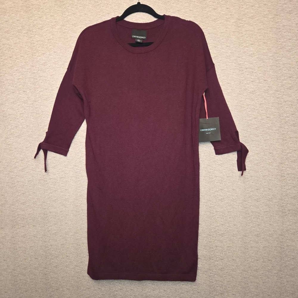 Cynthia Rowley Sheath Sweater‎ Dress Women's Small 3/4 Sleeve Burgundy/ Wine NWT